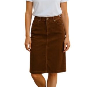COTTON GINNY Y2K Brown Midi Skirt Corduroy Back Slit Pockets Cotton Spandex 5